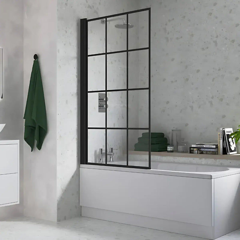 Black Framed Single Straight Bath Screen - Black Wall Profile
