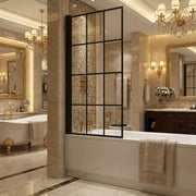 Black Framed Single Straight Bath Screen - Black Wall Profile