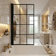 Black Framed Single Straight Bath Screen - Black Wall Profile