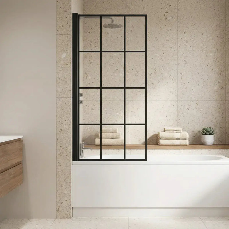 Black Framed Single Straight Bath Screen - Black Wall Profile
