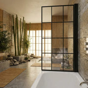 Black Framed Single Straight Bath Screen - Black Wall Profile