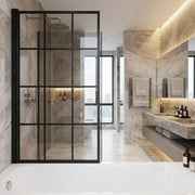 Black Framed Single Straight Bath Screen - Black Wall Profile