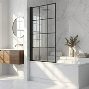 Black Framed Single Straight Bath Screen - Black Wall Profile
