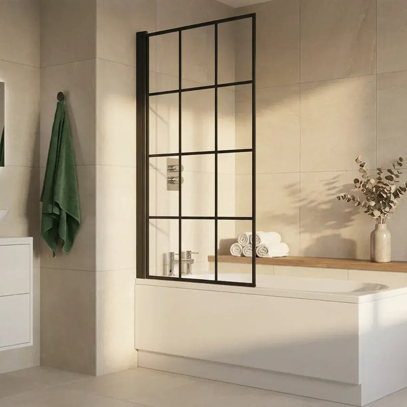 Black Framed Single Straight Bath Screen - Black Wall Profile