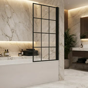Black Framed Single Straight Bath Screen - Black Wall Profile