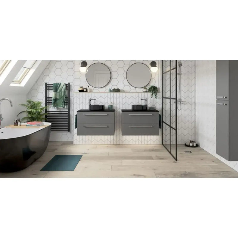 Black Freestanding Bath with Shower Mixer Taps, Basin Tap, Toilet and Pedestal Basin