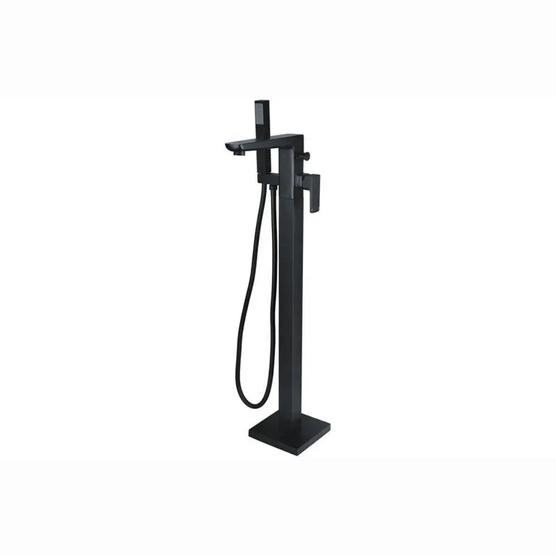 Black Freestanding Bath with Shower Mixer Taps, Basin Tap, Toilet and Pedestal Basin
