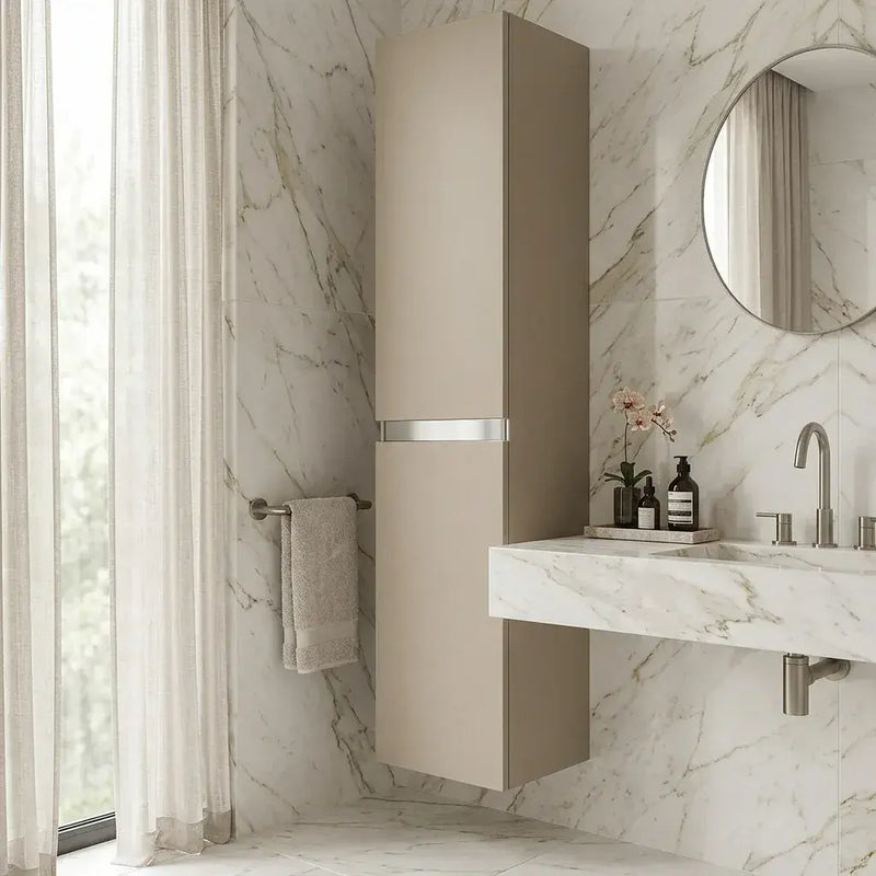 Carmine 300mm 2 Door Wall Hung Tall Unit, Matt Latte