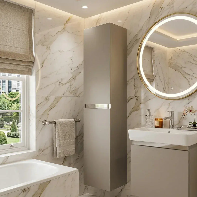 Carmine 300mm 2 Door Wall Hung Tall Unit, Matt Latte