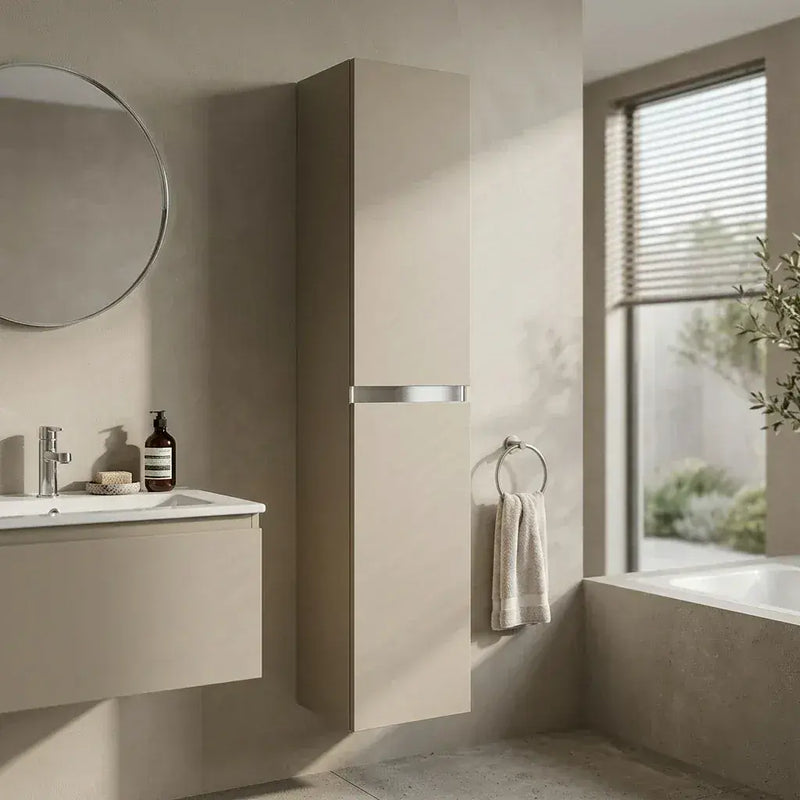 Carmine 300mm 2 Door Wall Hung Tall Unit, Matt Latte