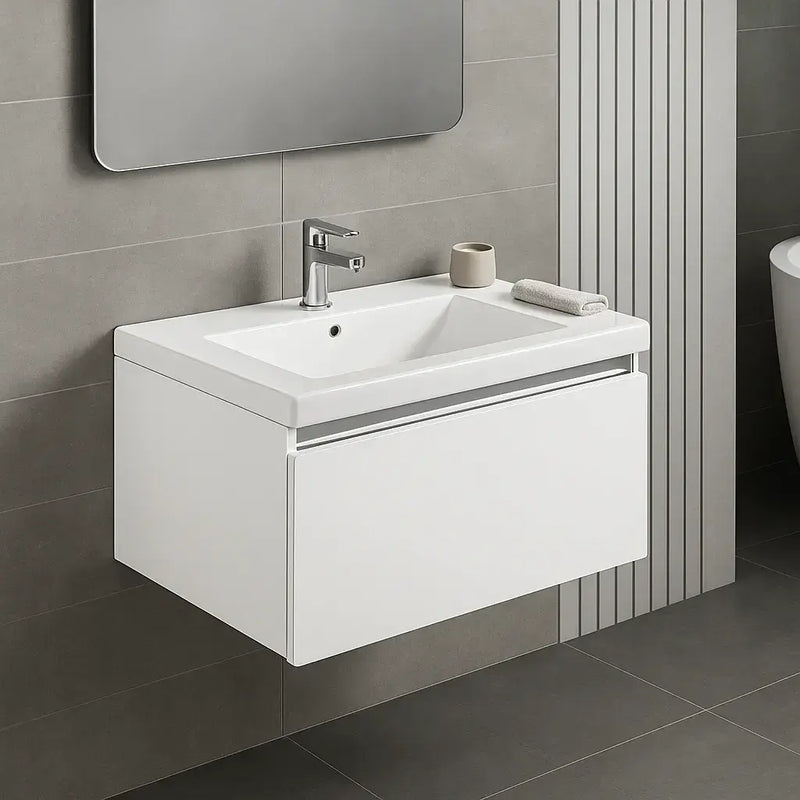Carmine 600 1 Drawer Wall Hung Basin Unit Inc. Basin, White Gloss