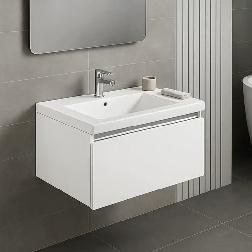 Carmine 600 1 Drawer Wall Hung Basin Unit Inc. Basin, White Gloss