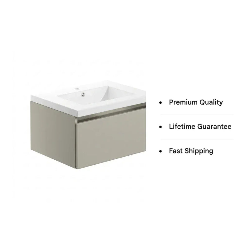 Carmine 615mm 1 Drawer Wall Hung Basin Unit Inc. Basin, Matt Latte