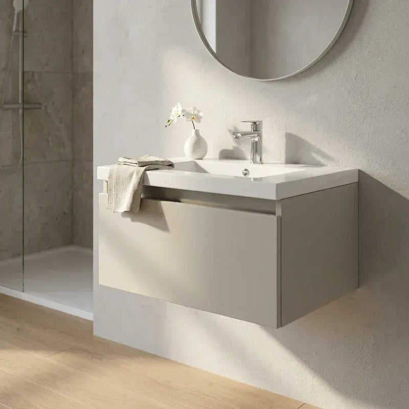 Carmine 615mm 1 Drawer Wall Hung Basin Unit Inc. Basin, Matt Latte