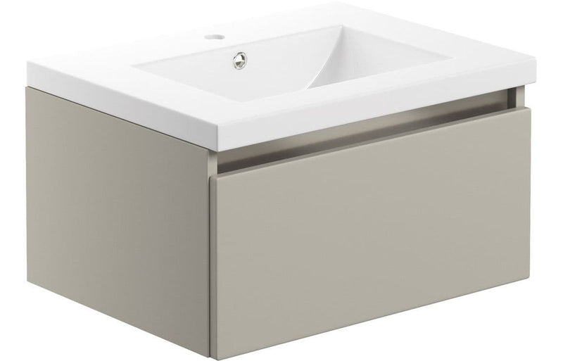 Carmine 615mm 1 Drawer Wall Hung Basin Unit Inc. Basin, Matt Latte