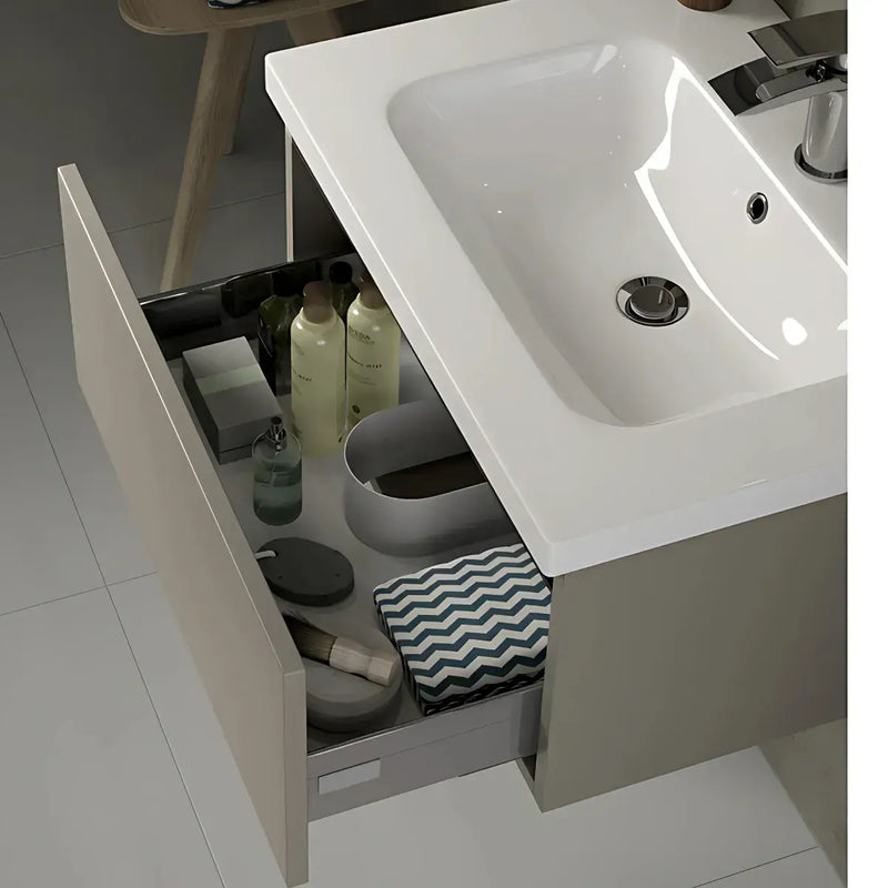 Carmine 615mm 1 Drawer Wall Hung Basin Unit Inc. Basin, Matt Latte