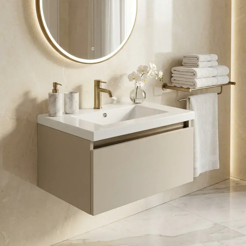 Carmine 615mm 1 Drawer Wall Hung Basin Unit Inc. Basin, Matt Latte