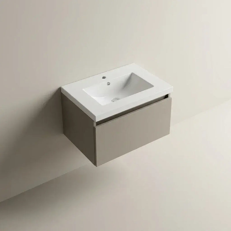 Carmine 615mm 1 Drawer Wall Hung Basin Unit Inc. Basin, Matt Latte