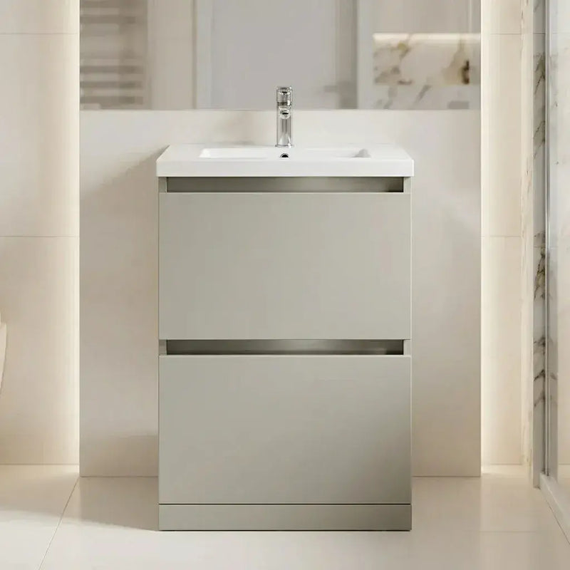 Carmine 615mm 2 Drawer Floor Standing Vanity Basin Unit - Matt Latte