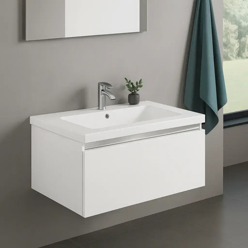Carmine 800mm 1 Drawer Wall Hung Basin Unit Inc. Basin, White Gloss