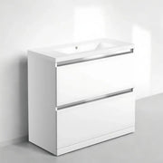 Carmine 815mm 2 Drawer Floor Standing Basin Unit Inc. Basin, White Gloss