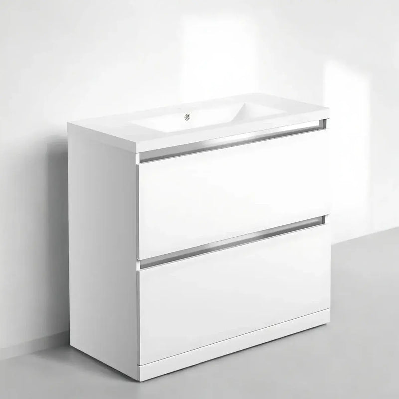 Carmine 815mm 2 Drawer Floor Standing Basin Unit Inc. Basin, White Gloss