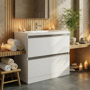 Carmine 815mm 2 Drawer Floor Standing Basin Unit Inc. Basin, White Gloss