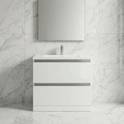Carmine 815mm 2 Drawer Floor Standing Basin Unit Inc. Basin, White Gloss