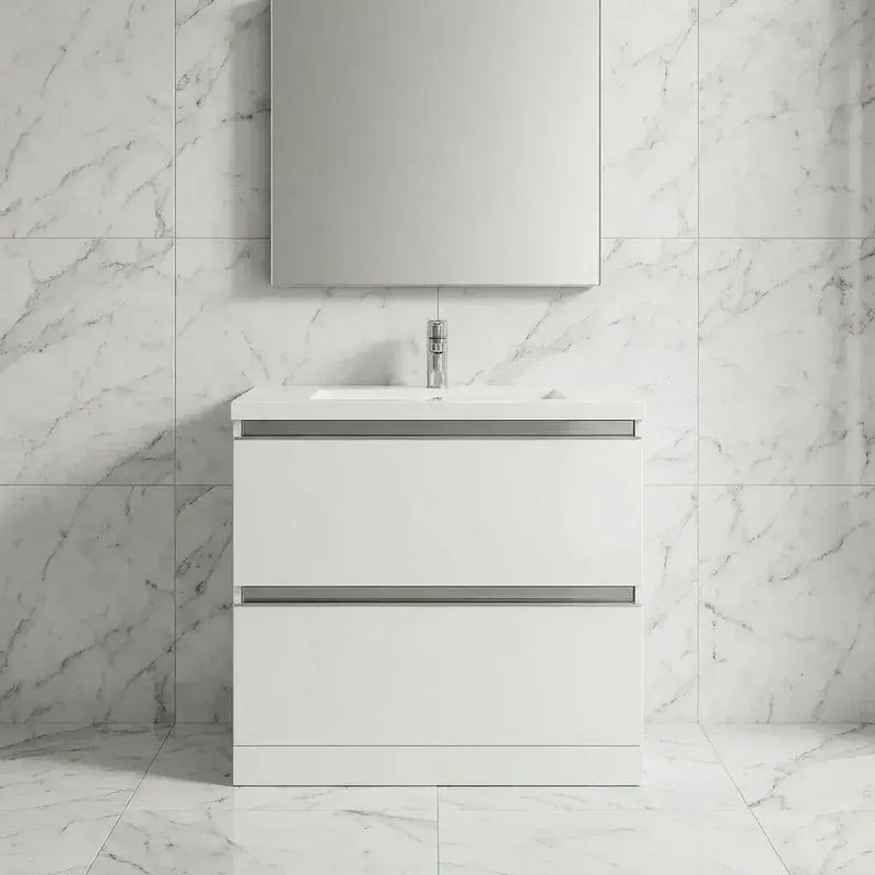Carmine 815mm 2 Drawer Floor Standing Basin Unit Inc. Basin, White Gloss