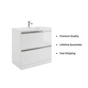 Carmine 815mm 2 Drawer Floor Standing Basin Unit Inc. Basin, White Gloss