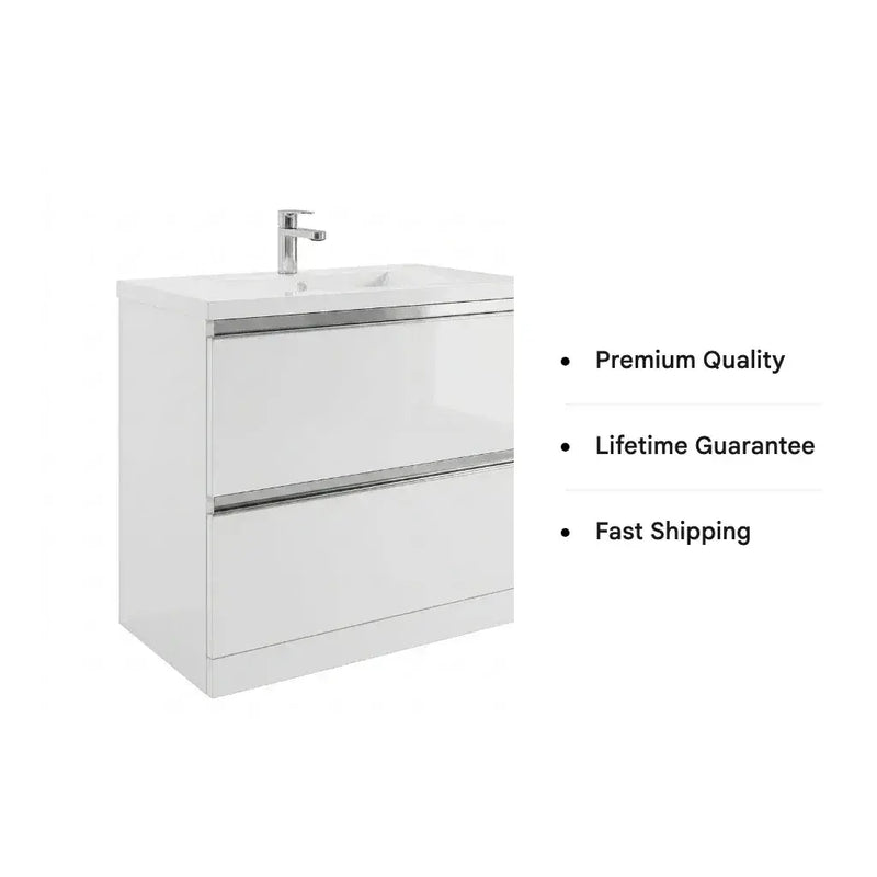 Carmine 815mm 2 Drawer Floor Standing Basin Unit Inc. Basin, White Gloss