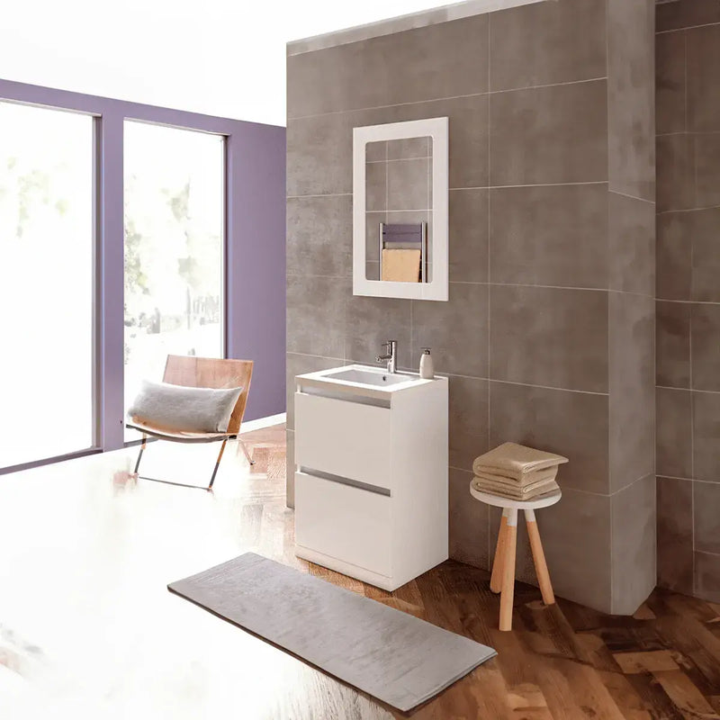 Carmine 815mm 2 Drawer Floor Standing Basin Unit Inc. Basin, White Gloss