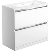 Carmine 815mm 2 Drawer Floor Standing Basin Unit Inc. Basin, White Gloss