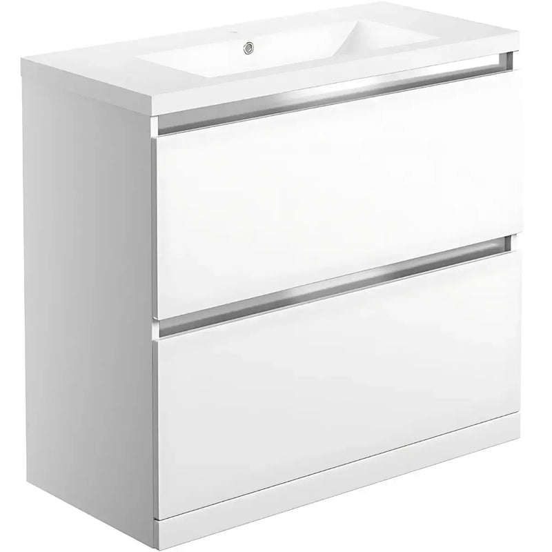 Carmine 815mm 2 Drawer Floor Standing Basin Unit Inc. Basin, White Gloss