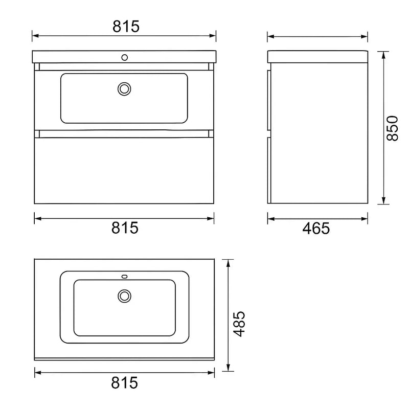 Carmine 815mm 2 Drawer Floor Standing Basin Unit Inc. Basin, White Gloss