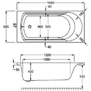 Carron Arc 1500 x 700mm Single Ended Bath | Standard & Carronite Thickness Options - Standard