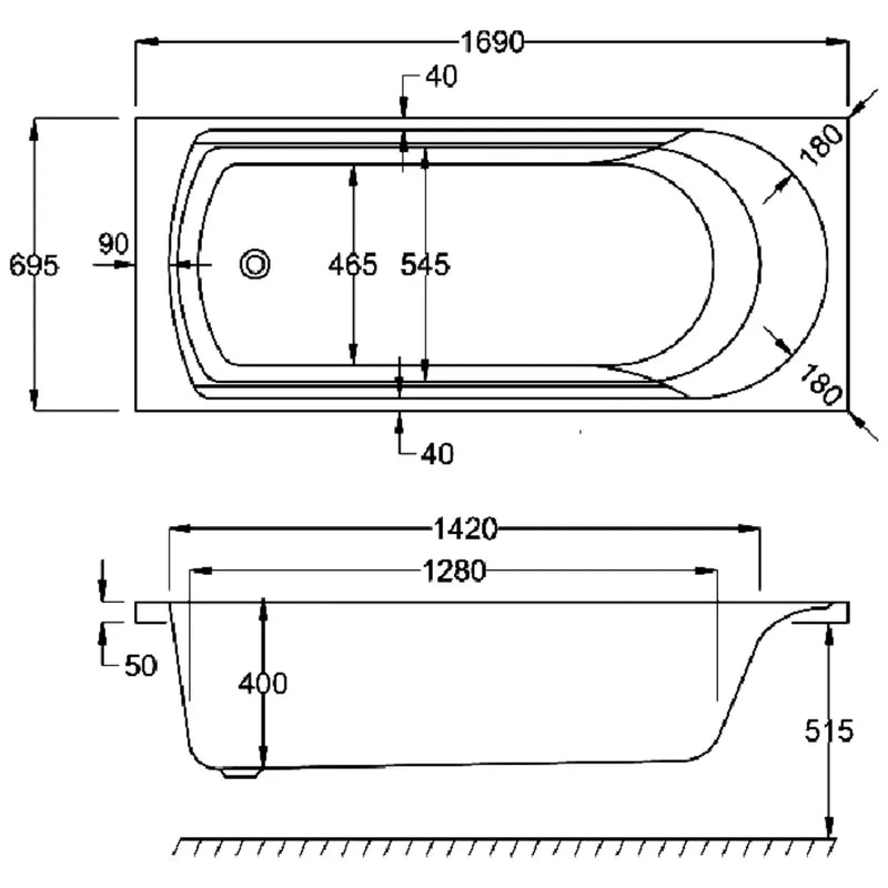 Carron Arc 1700 x 700mm Single Ended Bath With Chrome Grips- Standard & Carronite Options - Carronite