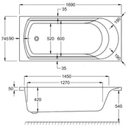 Carron Arc 1700 x 750mm Single Ended Bath With Chrome Grips- Standard & Carronite Options - Carronite