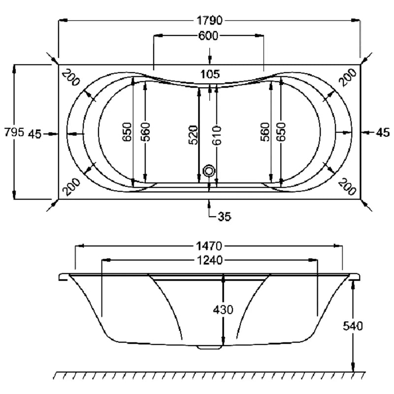 Carron Arc 1800 x 800mm Double Ended Bath - Standard & Carronite Options - Standard