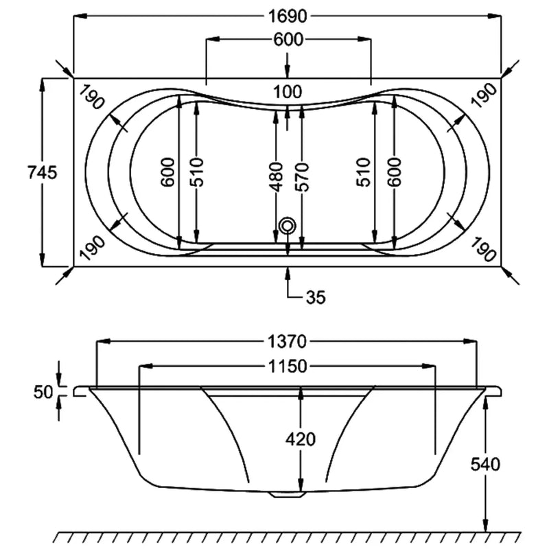 Carron Arc Duo 1700 x 750mm Double Ended Bath - Standard & Carronite Options - Carronite