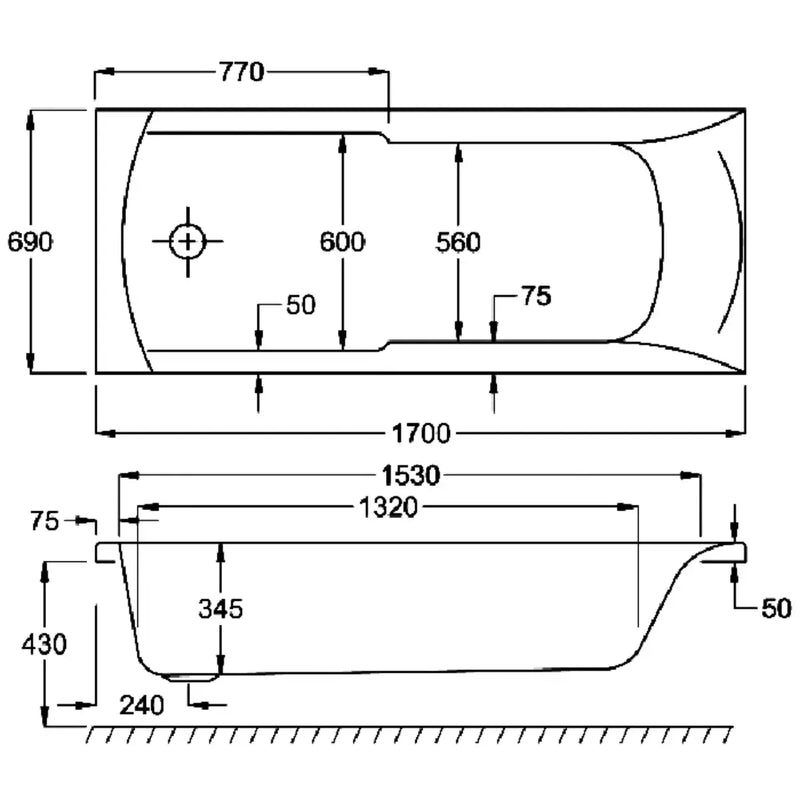 Carron Axis 1700 x 700mm Single Ended Bath - Standard & Carronite Options - Standard
