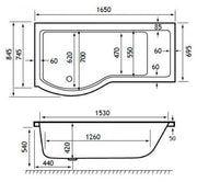 Carron Brio 1650mm Shower Bath Pack inc Front Panel & Bath Screen - Carronite