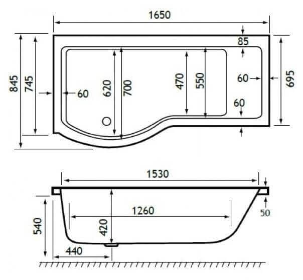 Carron Brio 1650mm Shower Bath Pack inc Front Panel & Bath Screen - Carronite