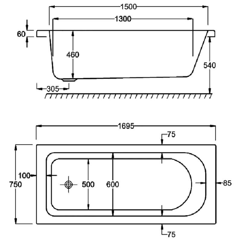 Carron Britannia Classic 1700 x 750mm Single Ended Bath - Standard & Carronite Options - Standard