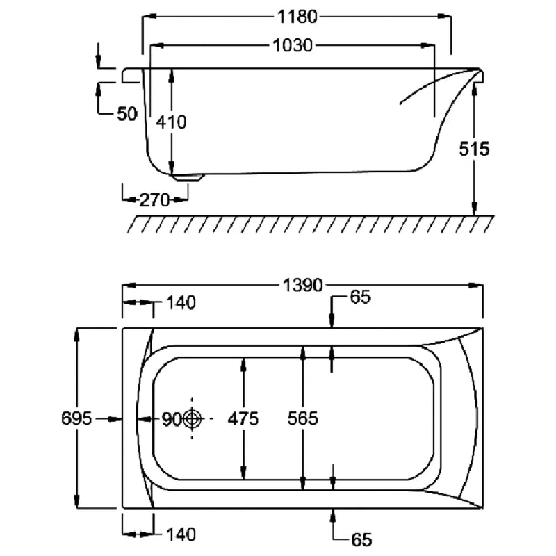 Carron Delta 1400 x 700mm Single Ended Bath - Standard & Carronite Options - Carronite