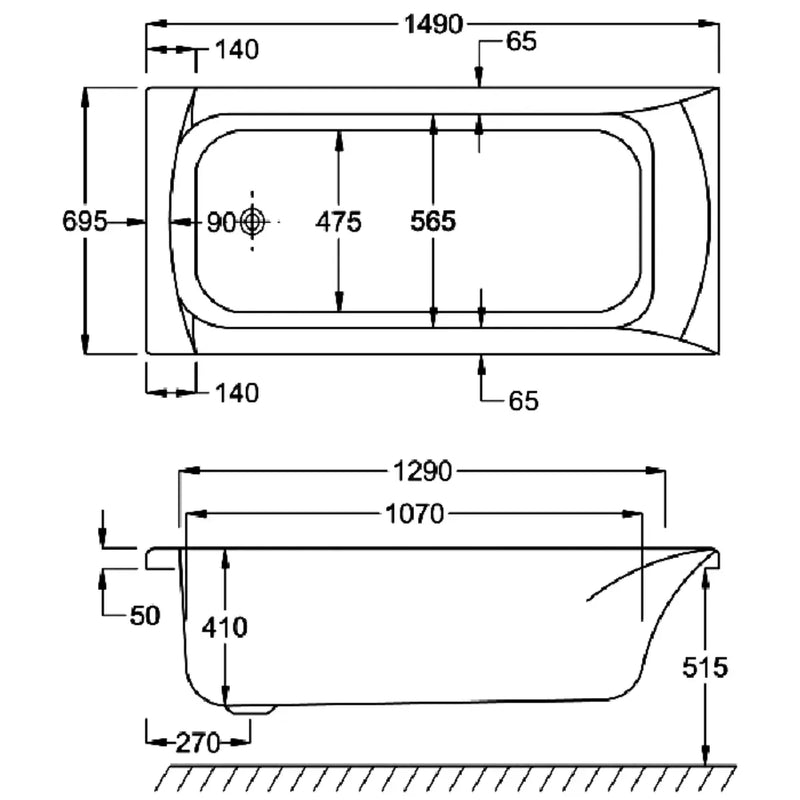 Carron Delta 1500 x 700mm Single Ended Bath - Standard & Carronite Options - Carronite