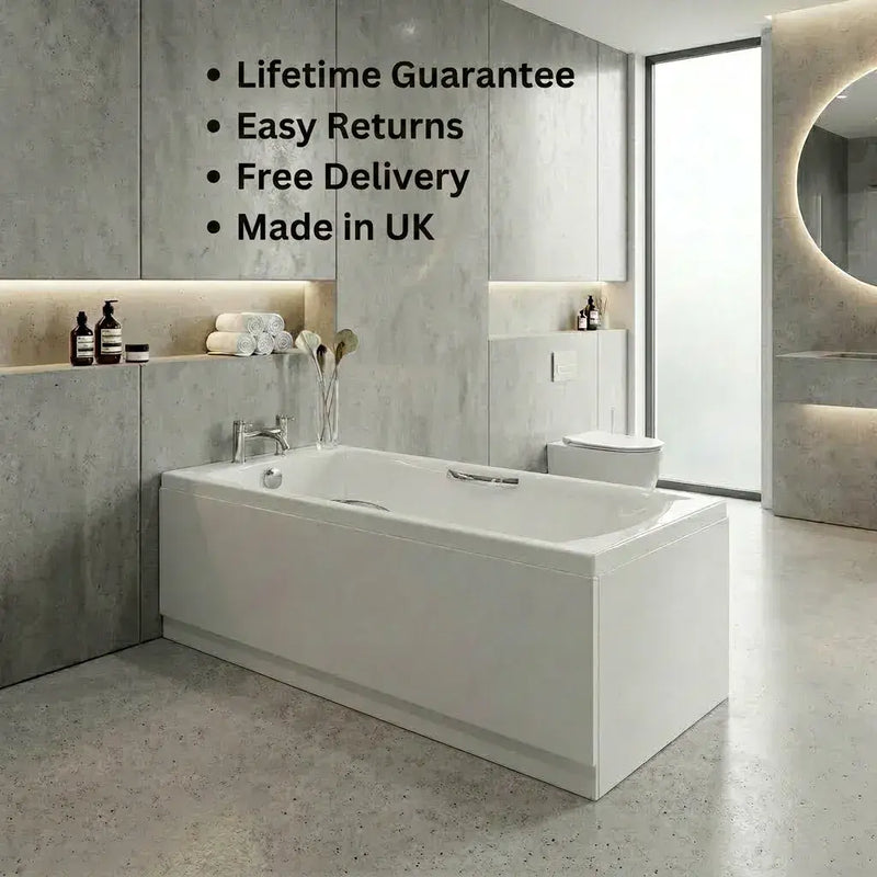 Carron Delta 1500 x 700mm Single Ended Bath With Chrome Grips- Standard & Carronite Options - Standard