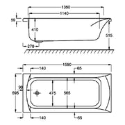 Carron Delta 1600 x 700mm Single Ended Bath - Standard & Carronite Options - Carronite