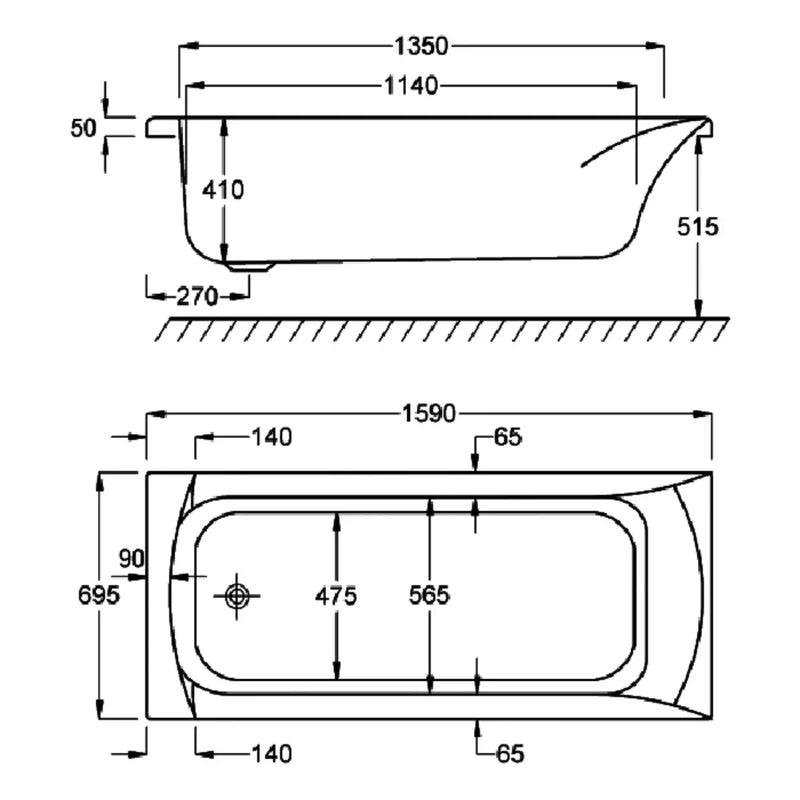 Carron Delta 1600 x 700mm Single Ended Bath - Standard & Carronite Options - Carronite