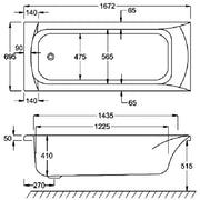Carron Delta 1675 x 700mm Single Ended Bath With Chrome Grips- Standard & Carronite Options - Carronite